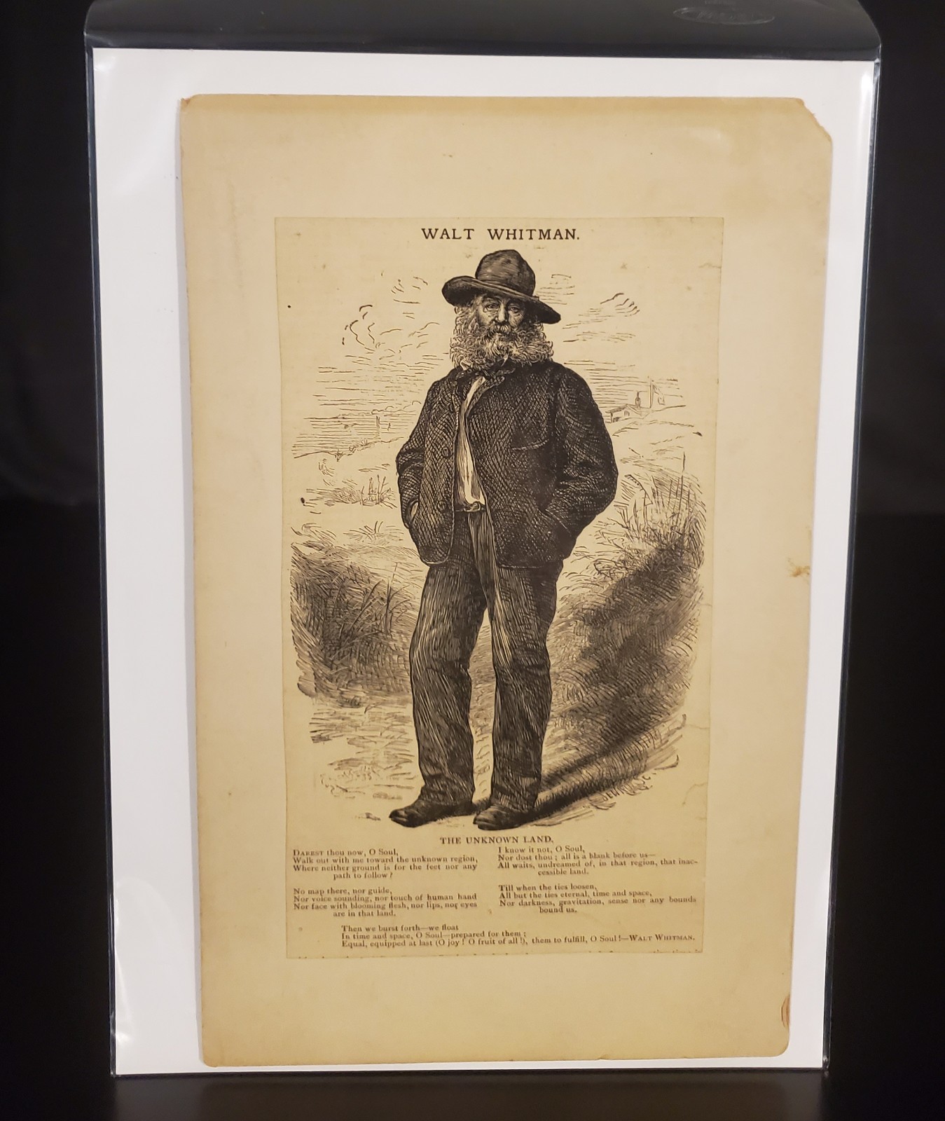 Walt Whitman Portrait Photograph Wood Engraving 1860s Magazine 7×10 UNKNOWN LAND