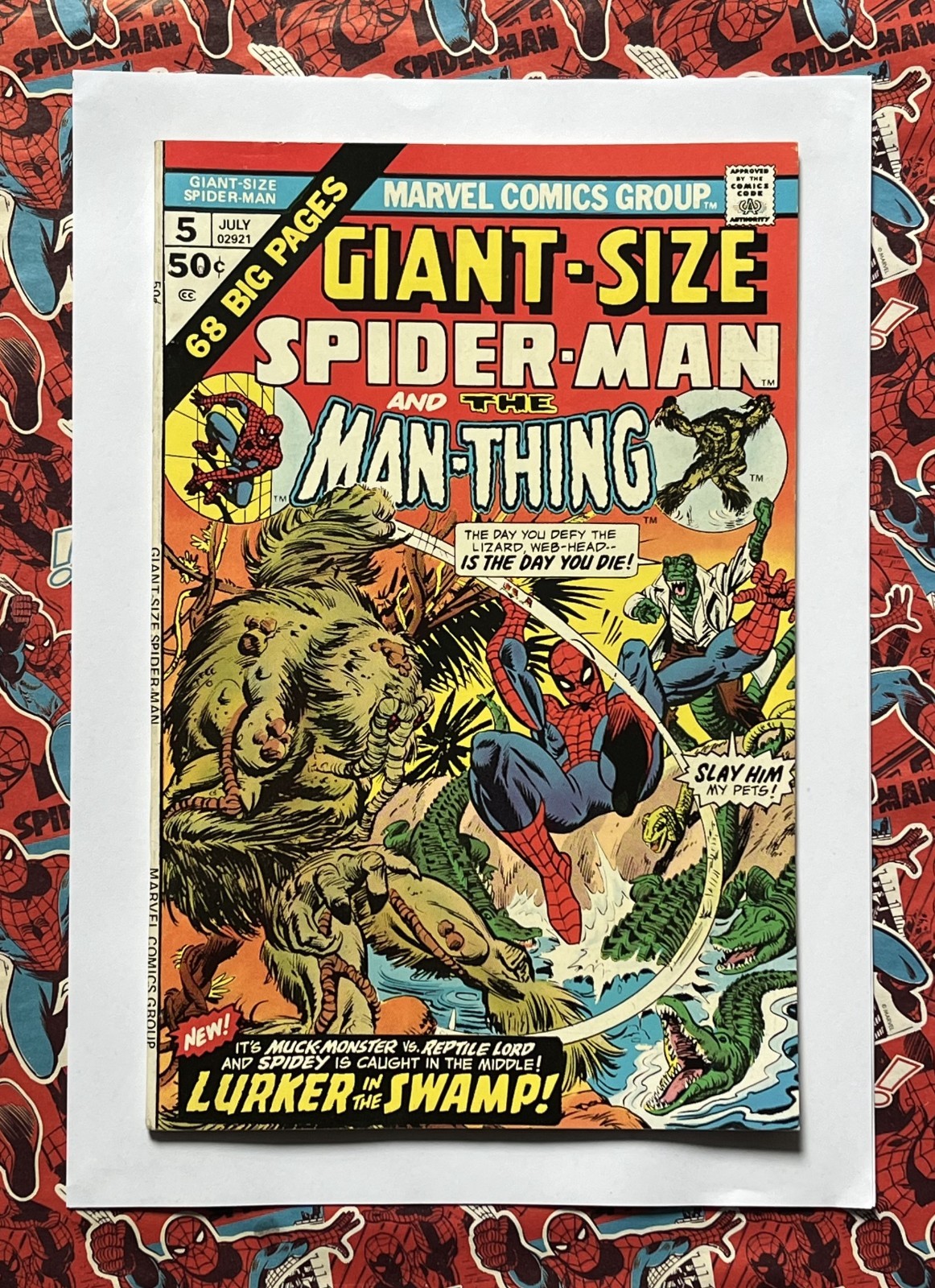 GIANT-SIZE SPIDER-MAN #5 – JUL 1975 – MAN-THING APPEARANCE – VFN+ (8.5) CENTS!