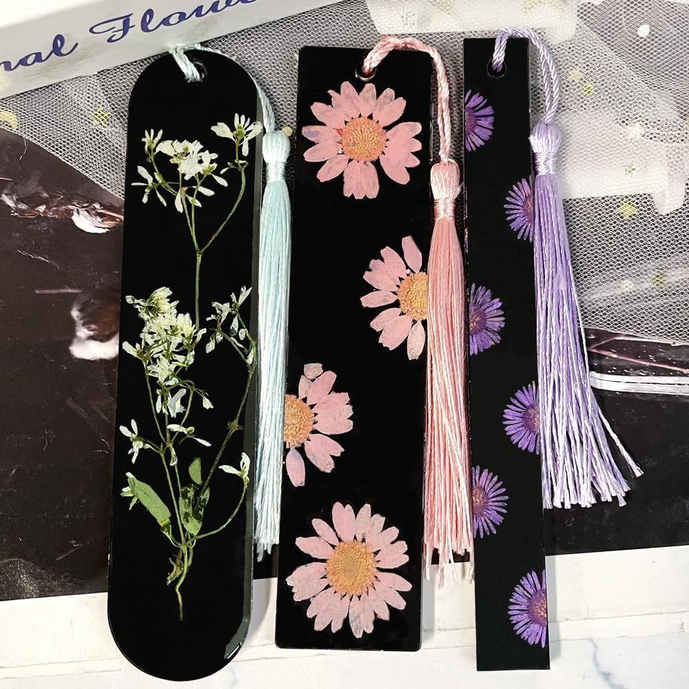 Set of 3 Shiny Bookmarks Silicone Mold, Bookmark Resin Mold with Tassels, Sma…