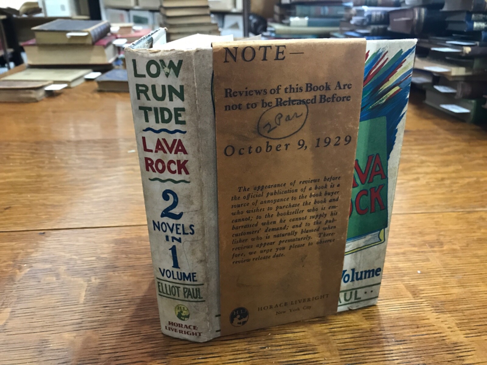 1929 Low Run Tide and Lava Rock Elliot Paul with Reviewers Slip on Front Cover