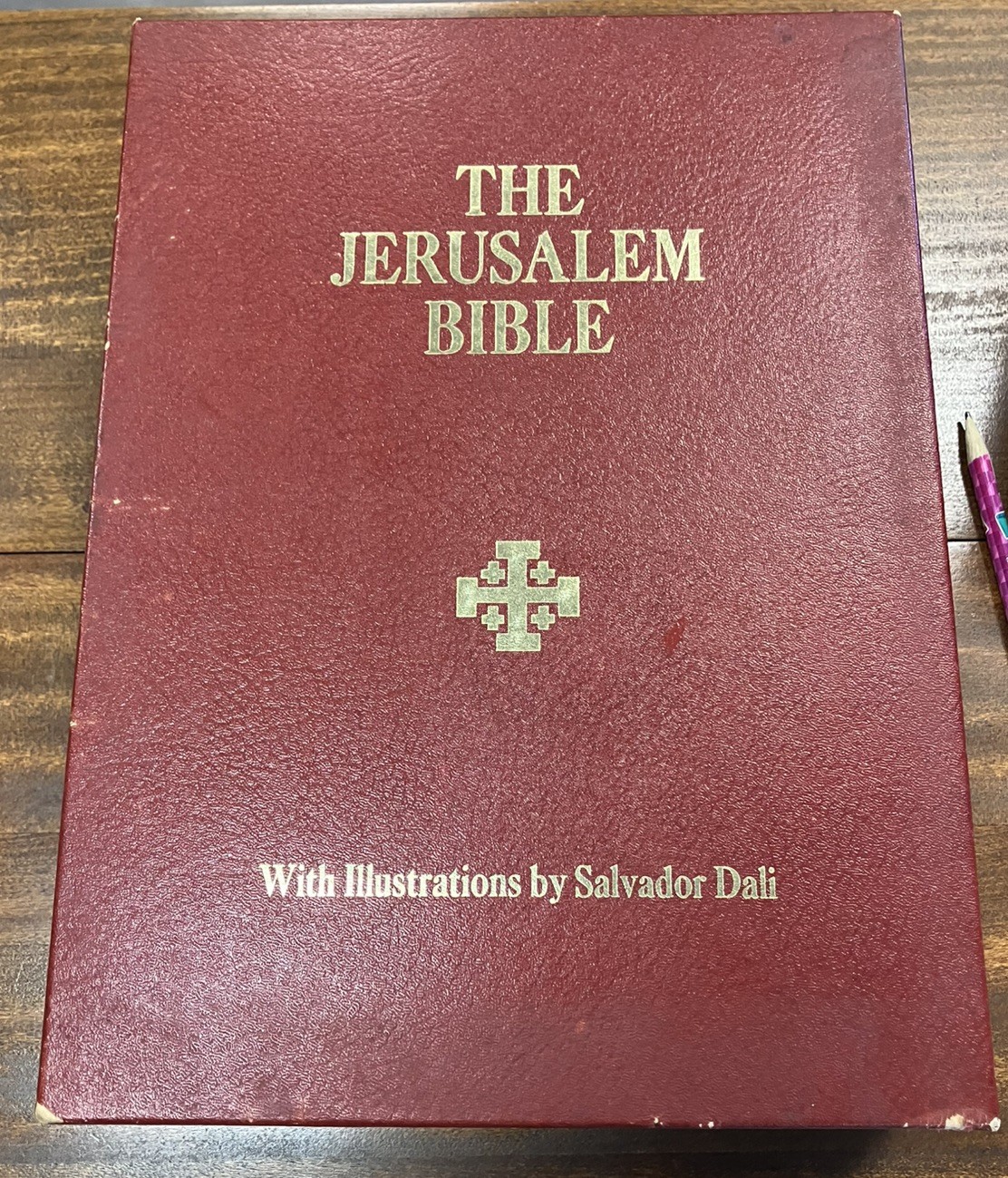 Salvador Dali The Jerusalem Bible Red Leather Bound Illustrated Bible 1970 EUC