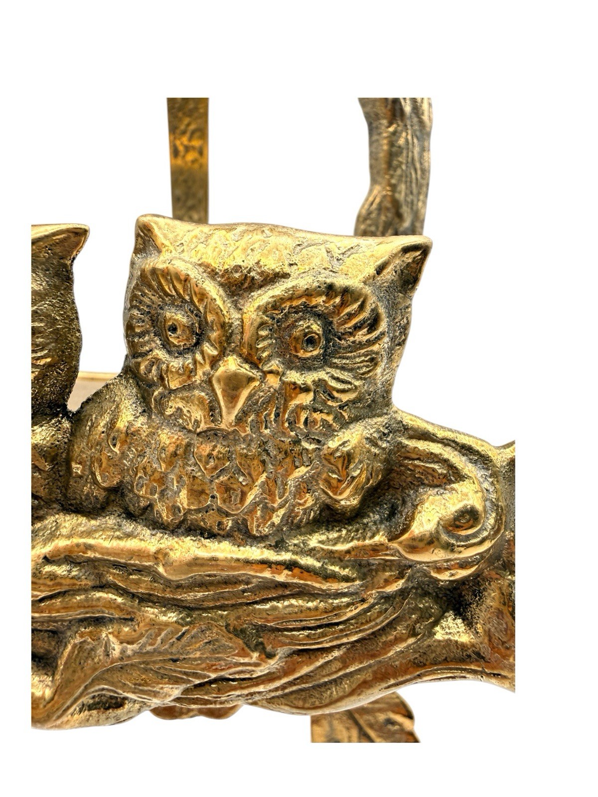 VINTAGE METAL Brass OWL BABIES IN NEST BOOK Letter Photo HOLDER EASLE STAND HTF