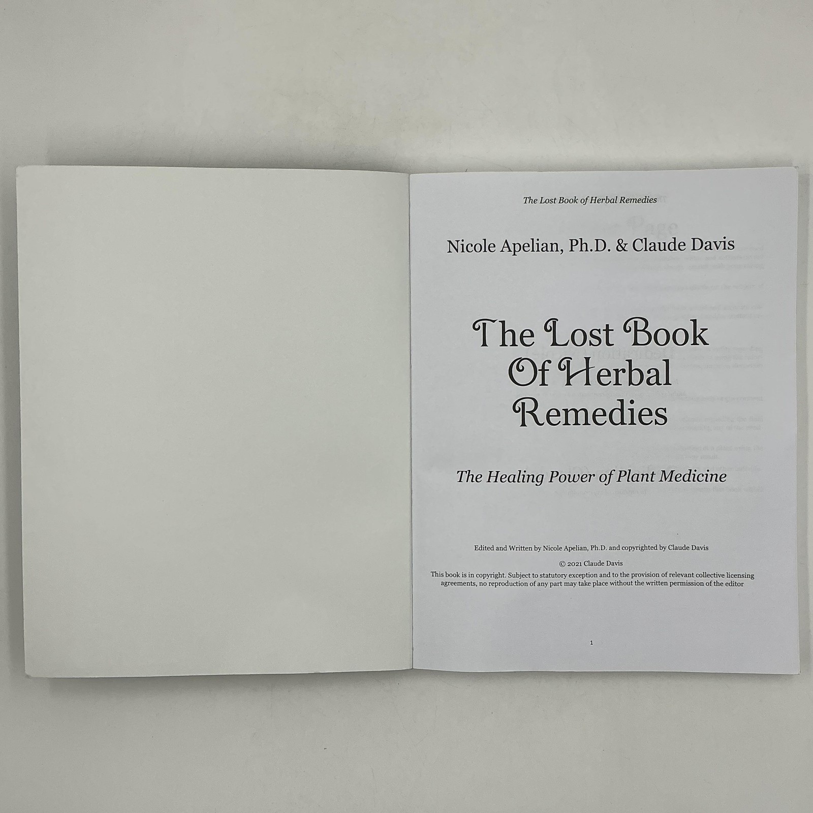 THE LOST BOOK OF HERBAL REMEDIES NICOLE APELIAN CLAUDE DAVIS 2021 PAPERBACK