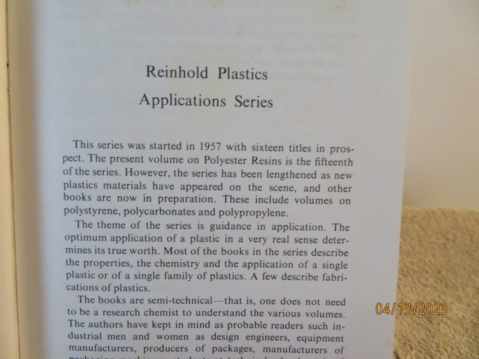 Polyester Resins HC 1962 John Lawrence Reinhold Plastics Applications Series