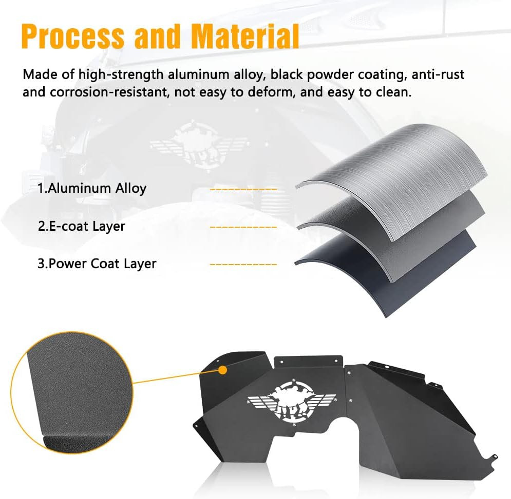 Soldier Front&Rear Inner Fender Liners Aluminum Compatible with Jeep Wrangler 07
