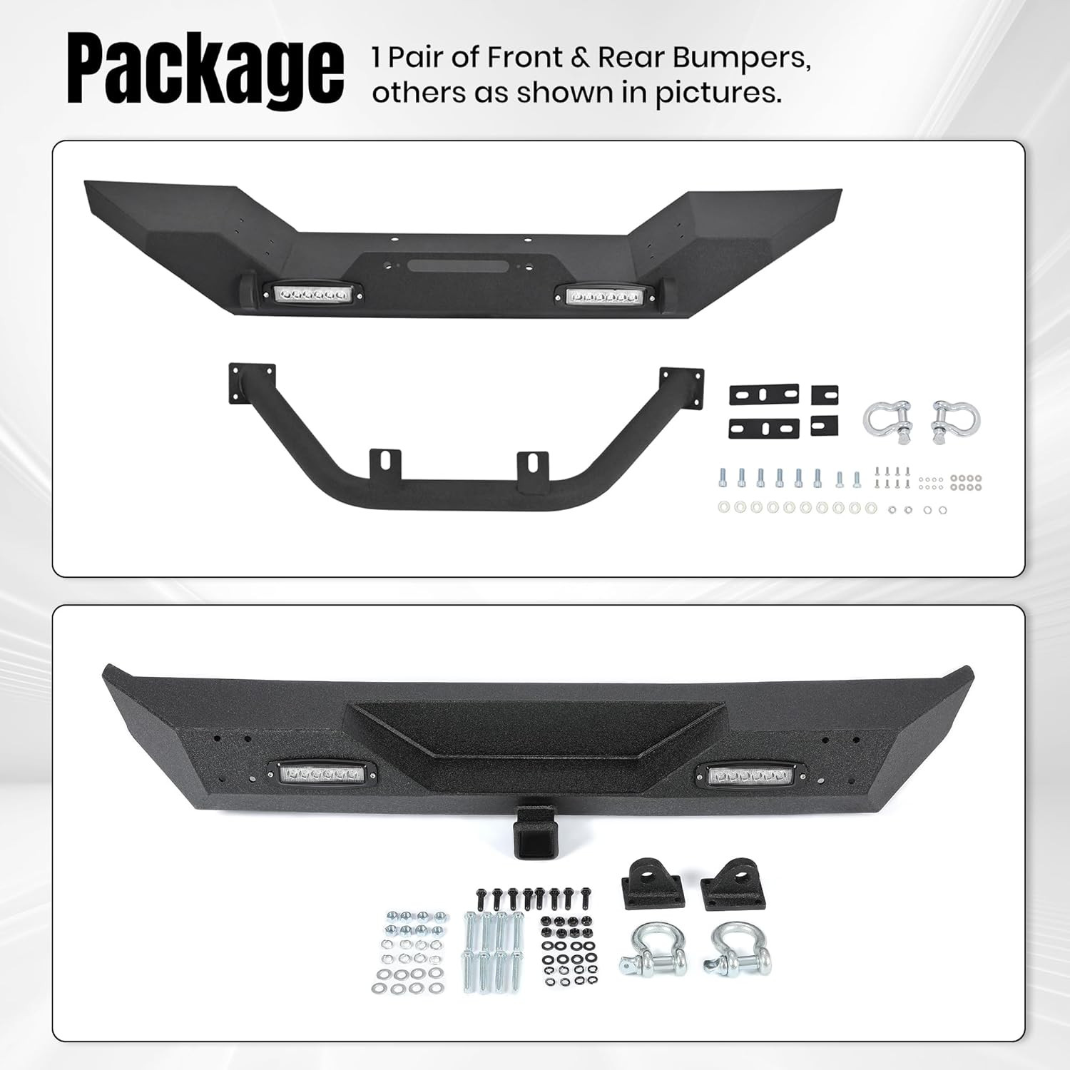 Front & Rear Bumper Compatible with 1986-2006 Jeep Wrangler TJ YJ W/2 40W LED Li