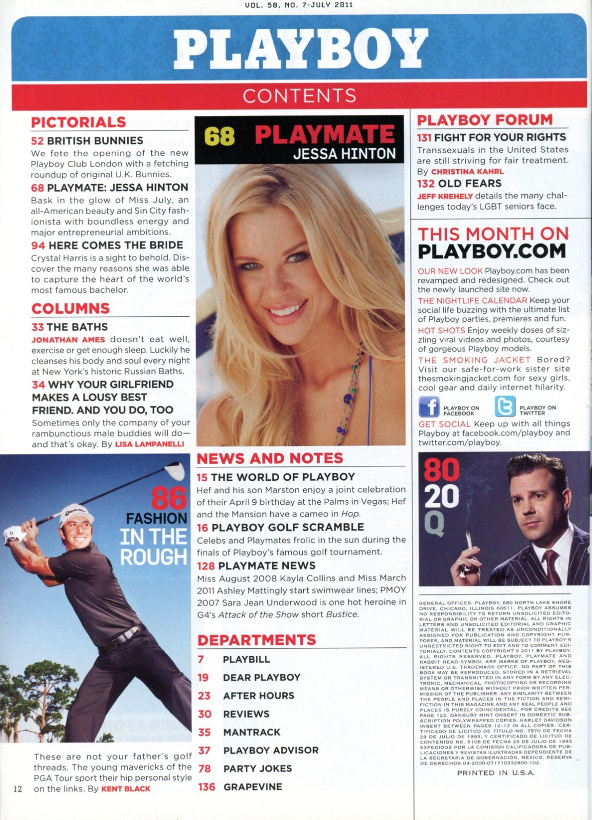 PLAYBOY-Jul 2011- Mrs Crystal Hefner ; Playmate: Jessa Hinton; British Bunnies