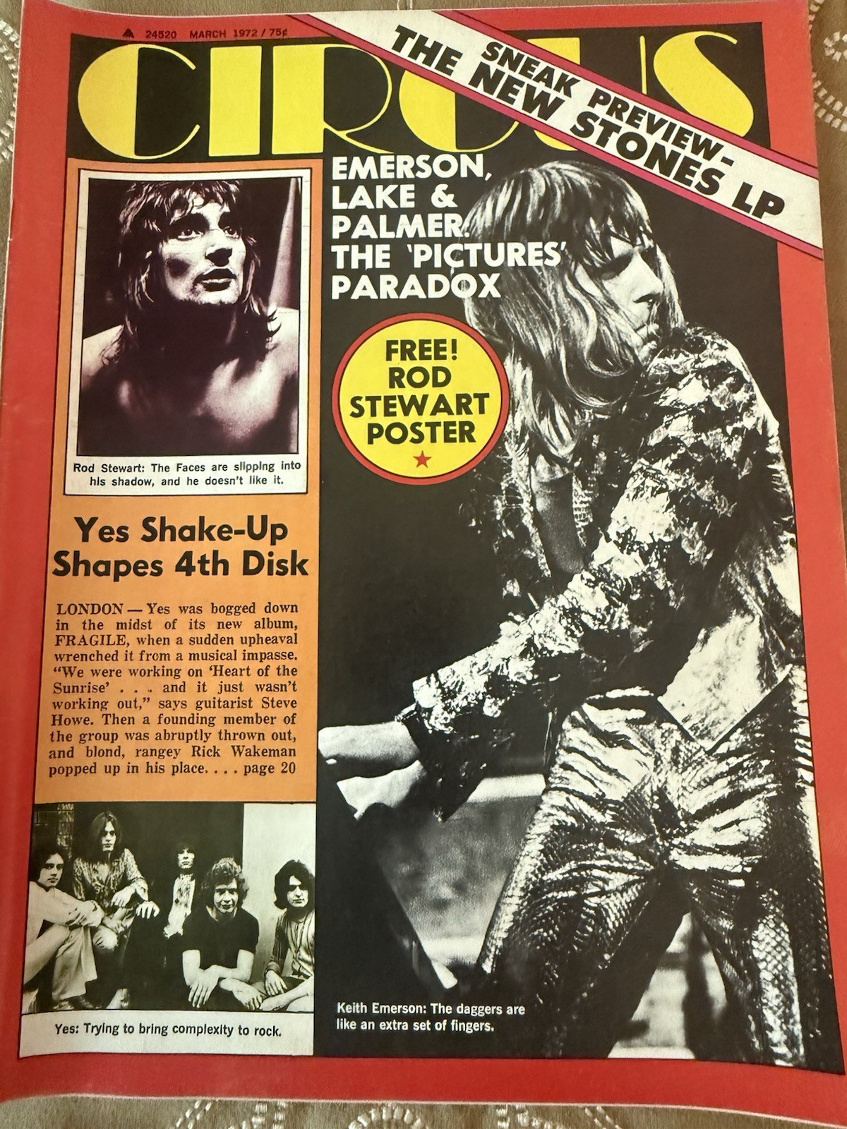 Circus Magazine March 1972 ELP Yes Rolling Stones Ship Free In USA