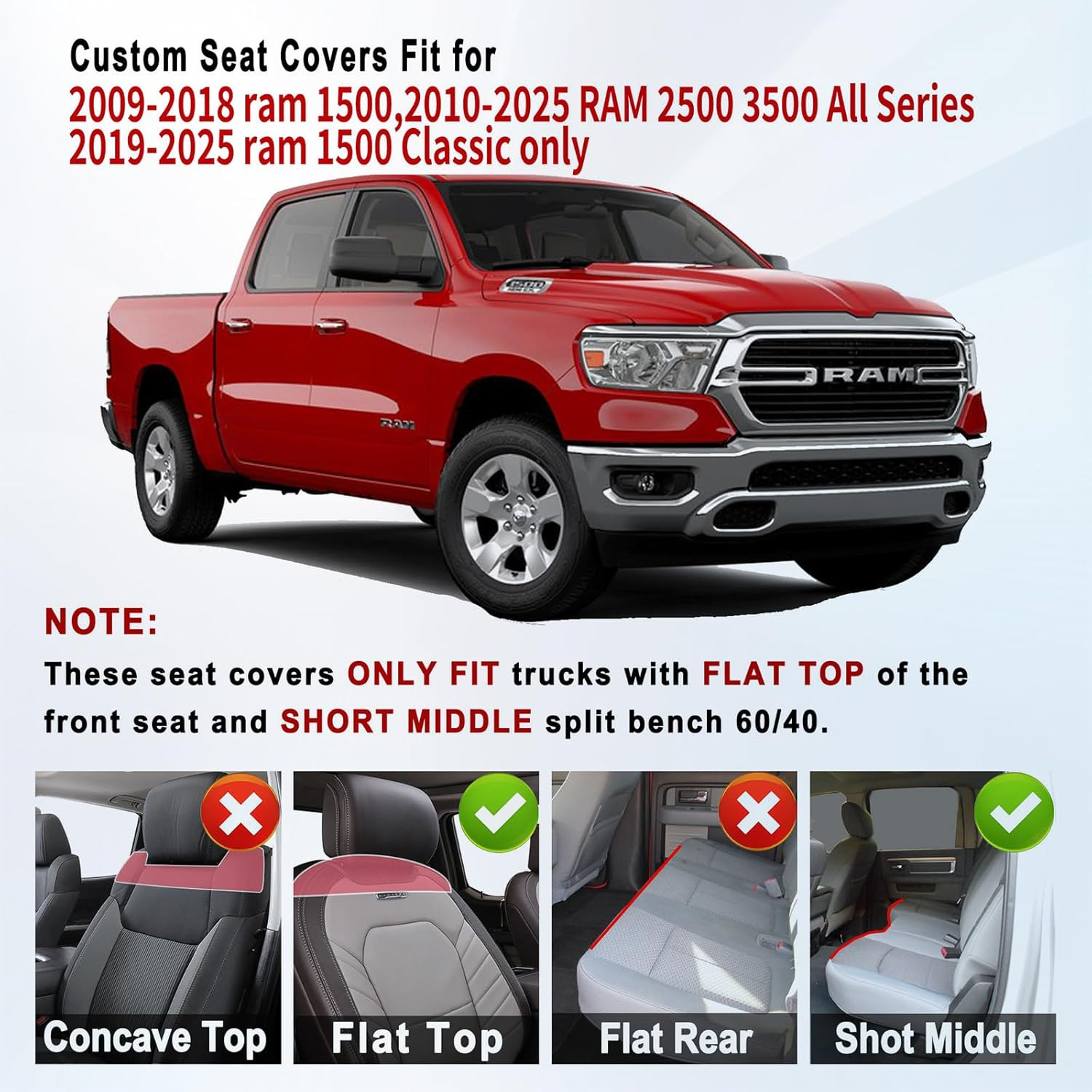 Dodge Ram Seat Covers, Front & Rear Pickup Truck Leather Seat Cover Fit for 2009