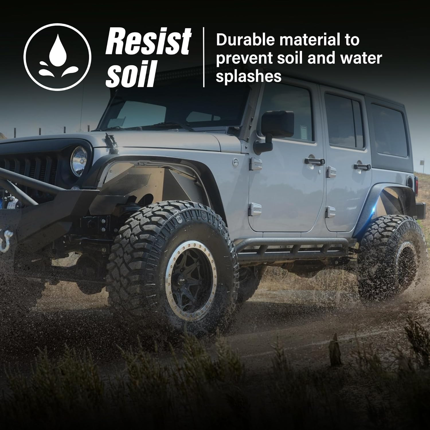 For JK Flat Style Front and Rear Fender Flares 4-Piece Combo Compatible with 200