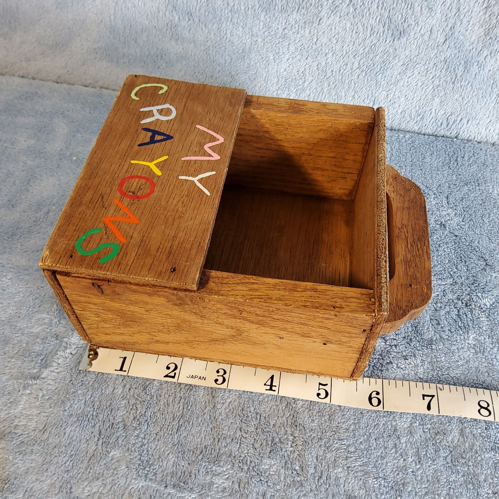Vintage Hand-Painted Wooden “MY CRAYONS” Storage Caddy Tote Nostalgia Kids Toy