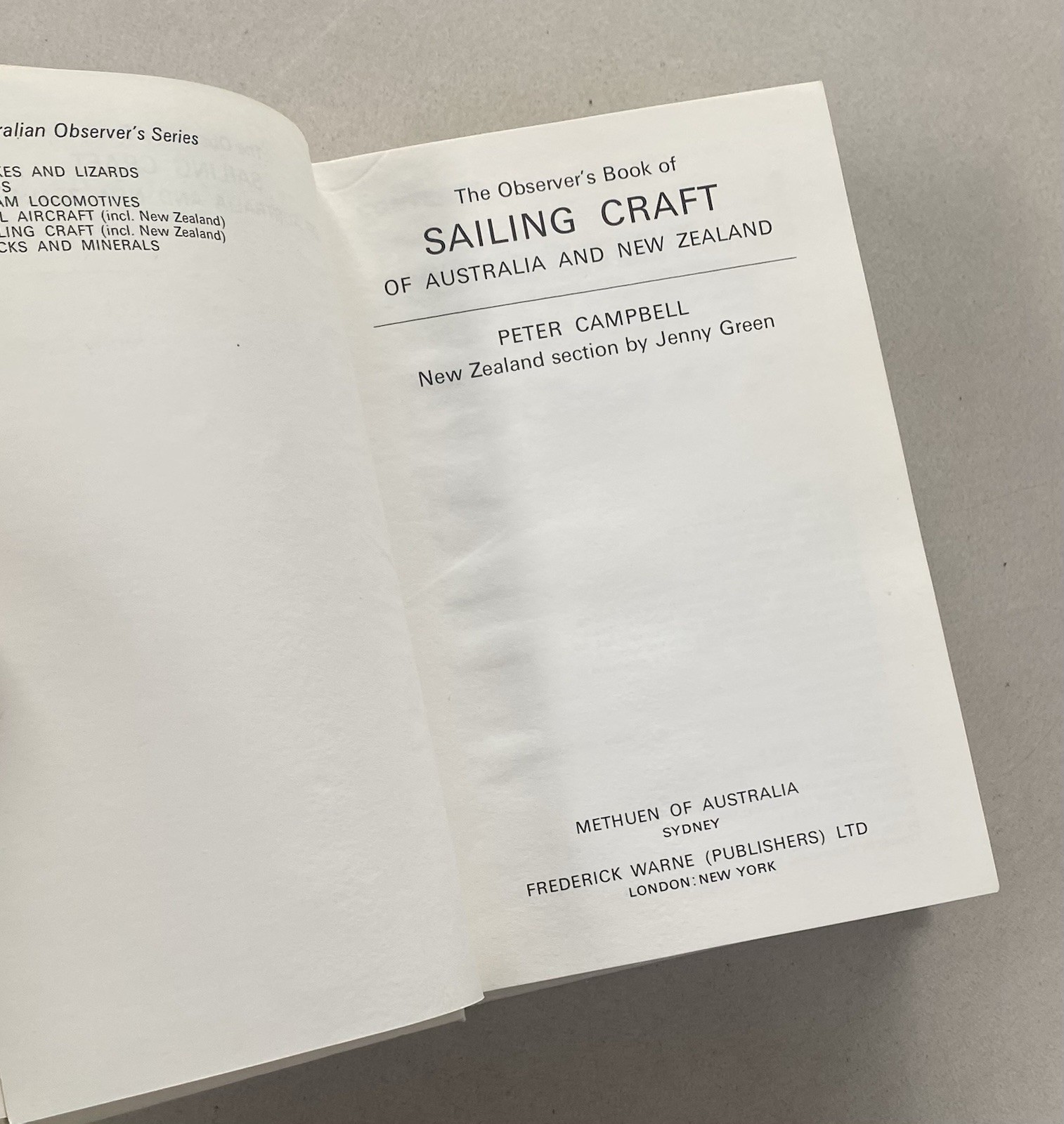 The Observer’s Book of Sailing Craft Australia & New Zealand (1979 First Ed. HC)