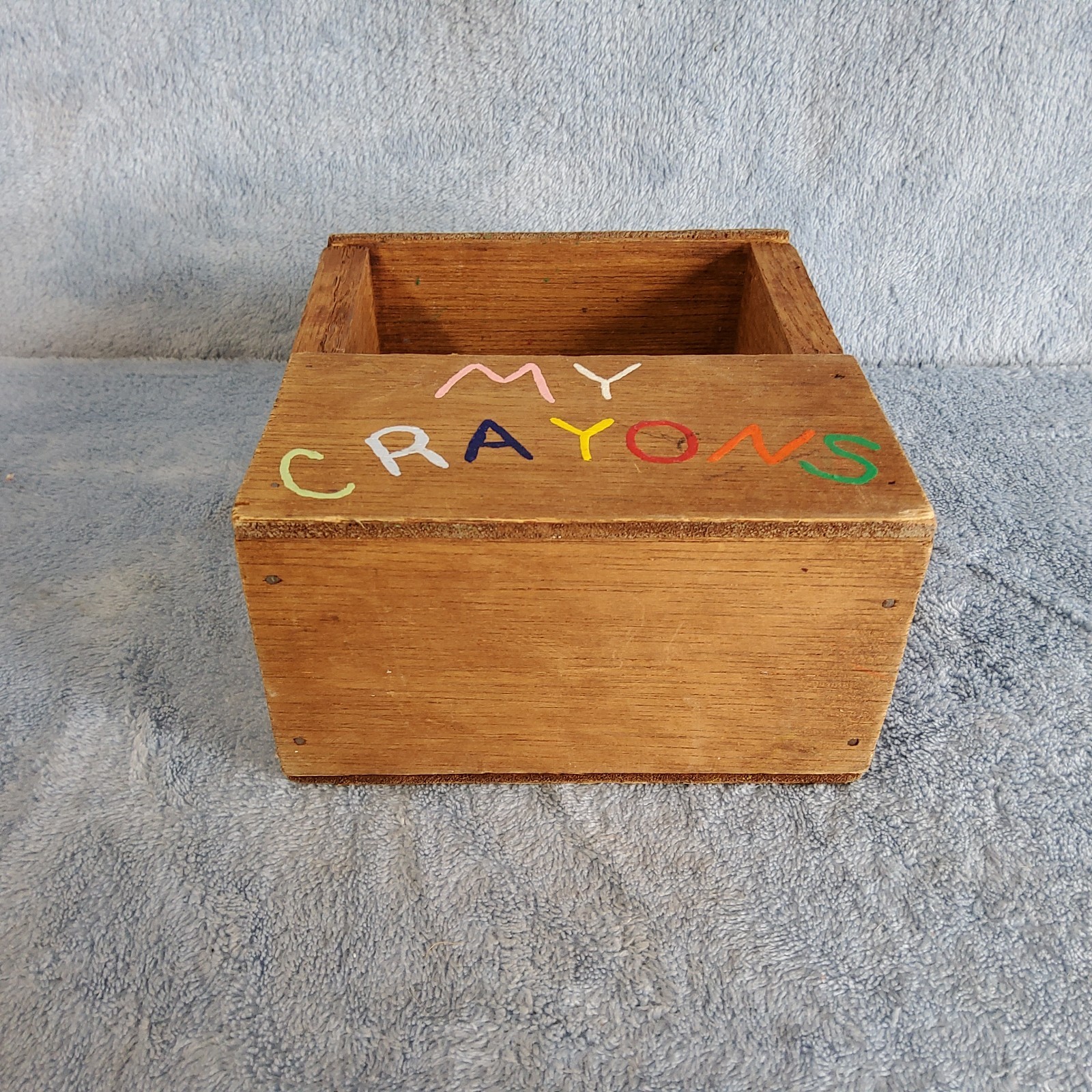Vintage Hand-Painted Wooden “MY CRAYONS” Storage Caddy Tote Nostalgia Kids Toy
