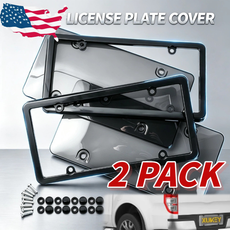 2PACK License Plate Covers+Frames Auto Tag Shield Protector Front Rear US STOCK