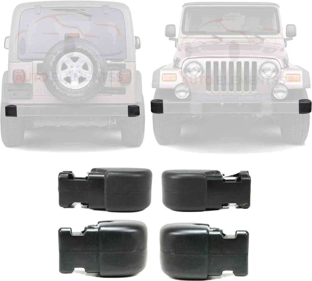 Bumper End Caps Front & Rear Black for 1997-2006 Jeep Wrangler Plastic OE Direct