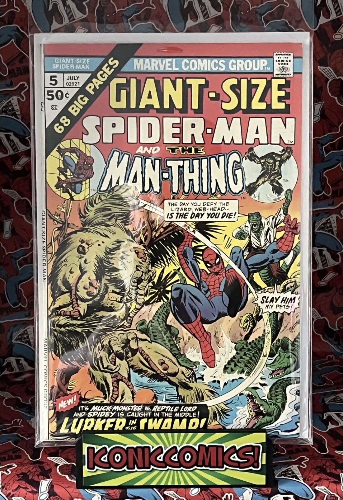 GIANT-SIZE SPIDER-MAN #5 – JUL 1975 – MAN-THING APPEARANCE – VFN+ (8.5) CENTS!