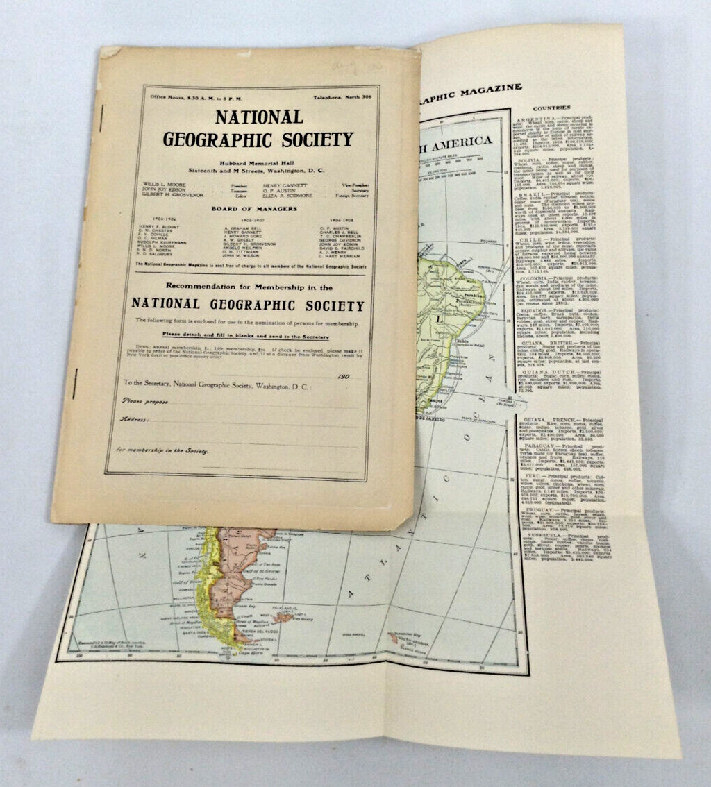 1906 August | National Geographic Magazine | Front & Rear Cover Detached | Map