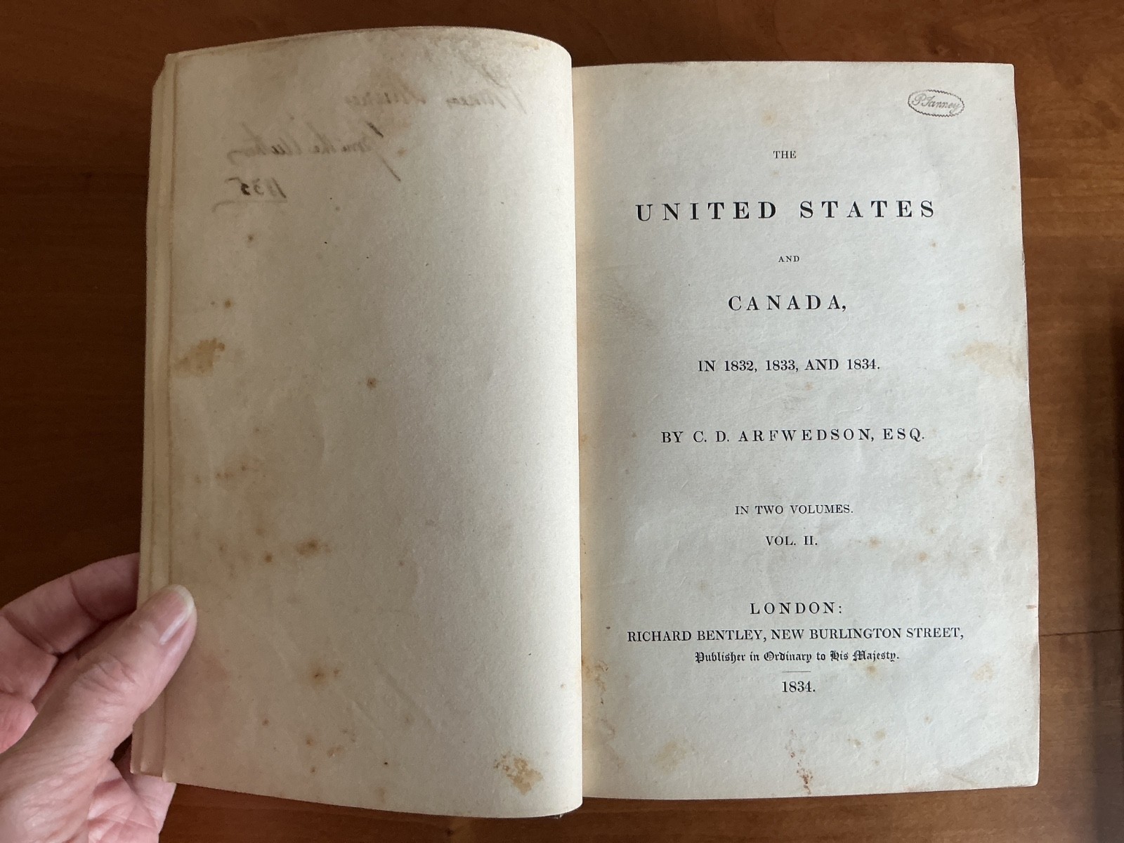 United States and Canada in 1832 1833 and 1834 Arfwedson 1834 Bentley V I & II