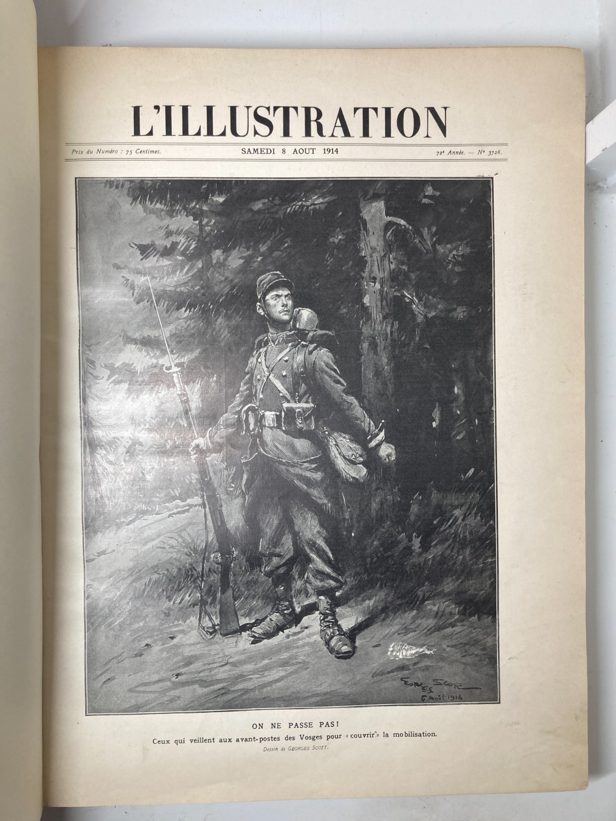 1914 WWI L’Illustration Painted Vellum Anti-German Propaganda Binding