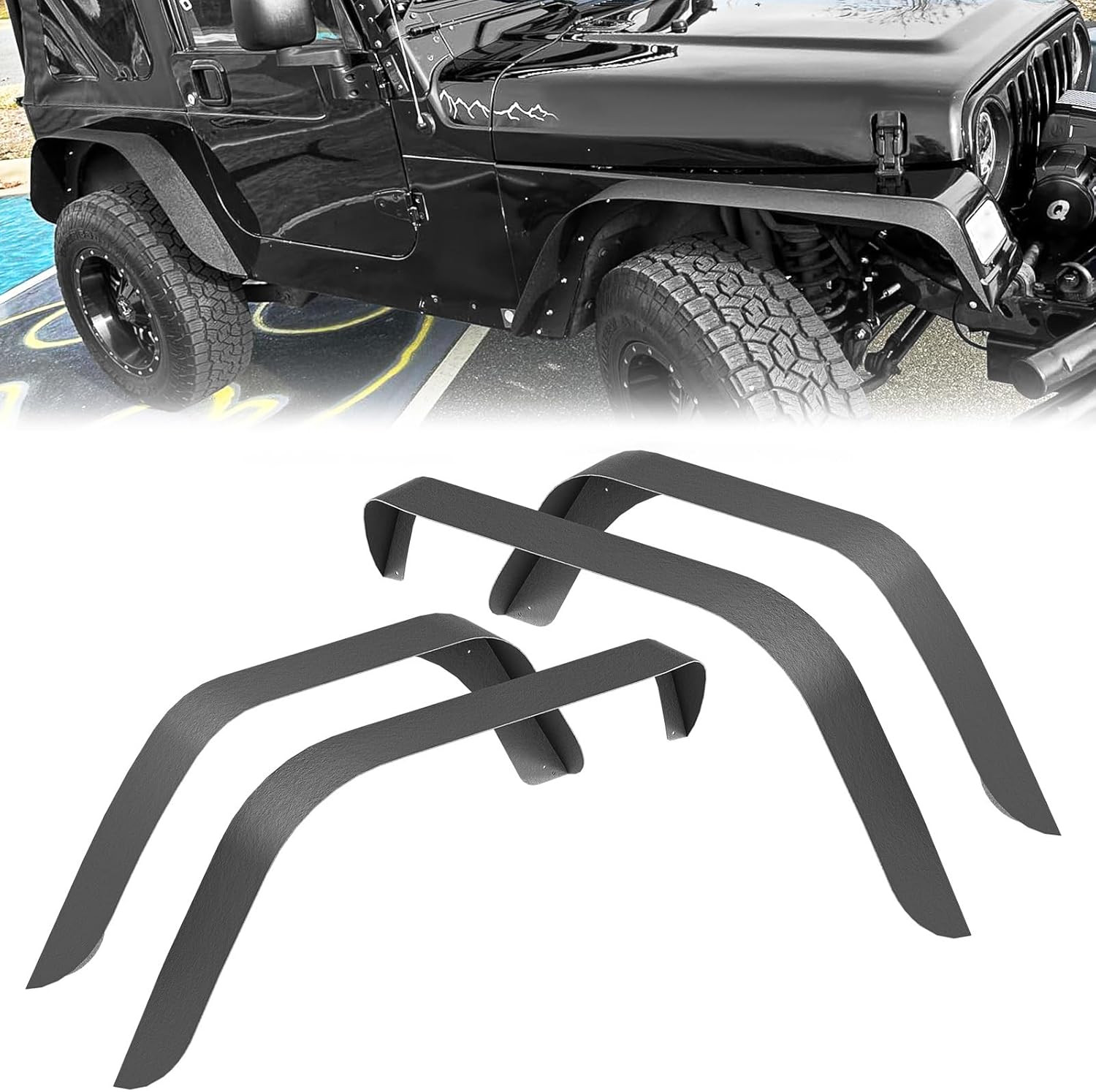 For TJ LJ Flat Front & Rear Fender Flares 4 PCS Kit Compatible with 1997-2006 Je