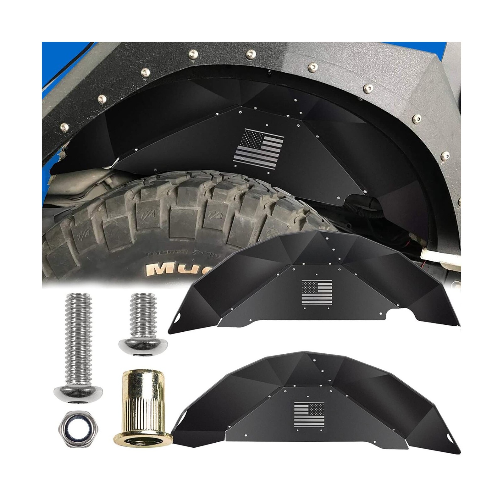 Front and Rear Aluminum Inner Fender Liner Set Compatible with 2007-2018 Wran…