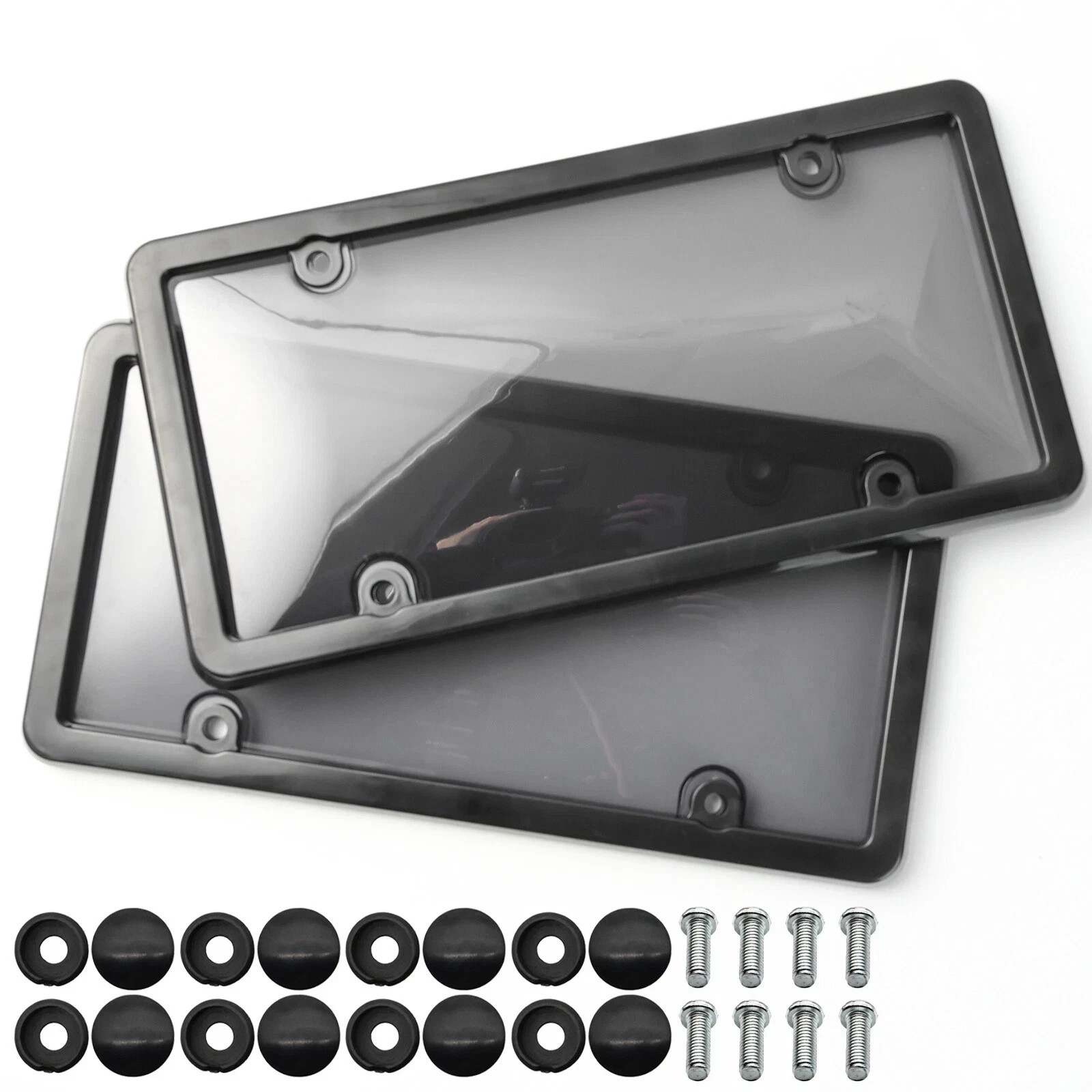 2PACK License Plate Covers+Frames Auto Tag Shield Protector Front Rear US STOCK