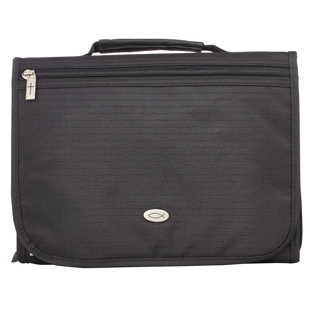 Bible Cover-Three Fold Polyester Organizer-Black-LRG
