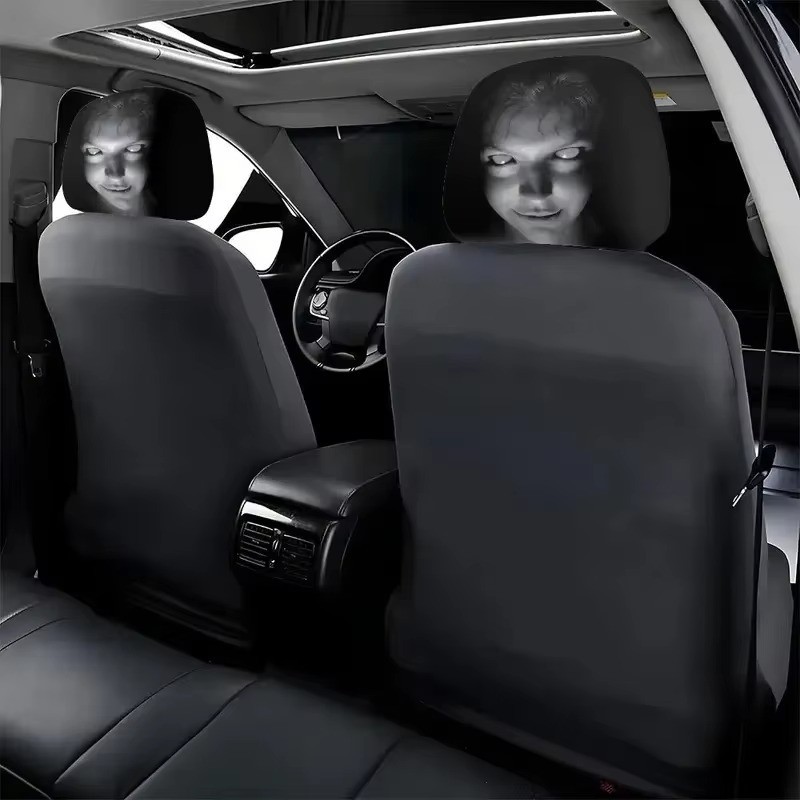 2pcs Ghost Face Headrest Covers,Scary Face Printing Auto Seat Universal Elastic