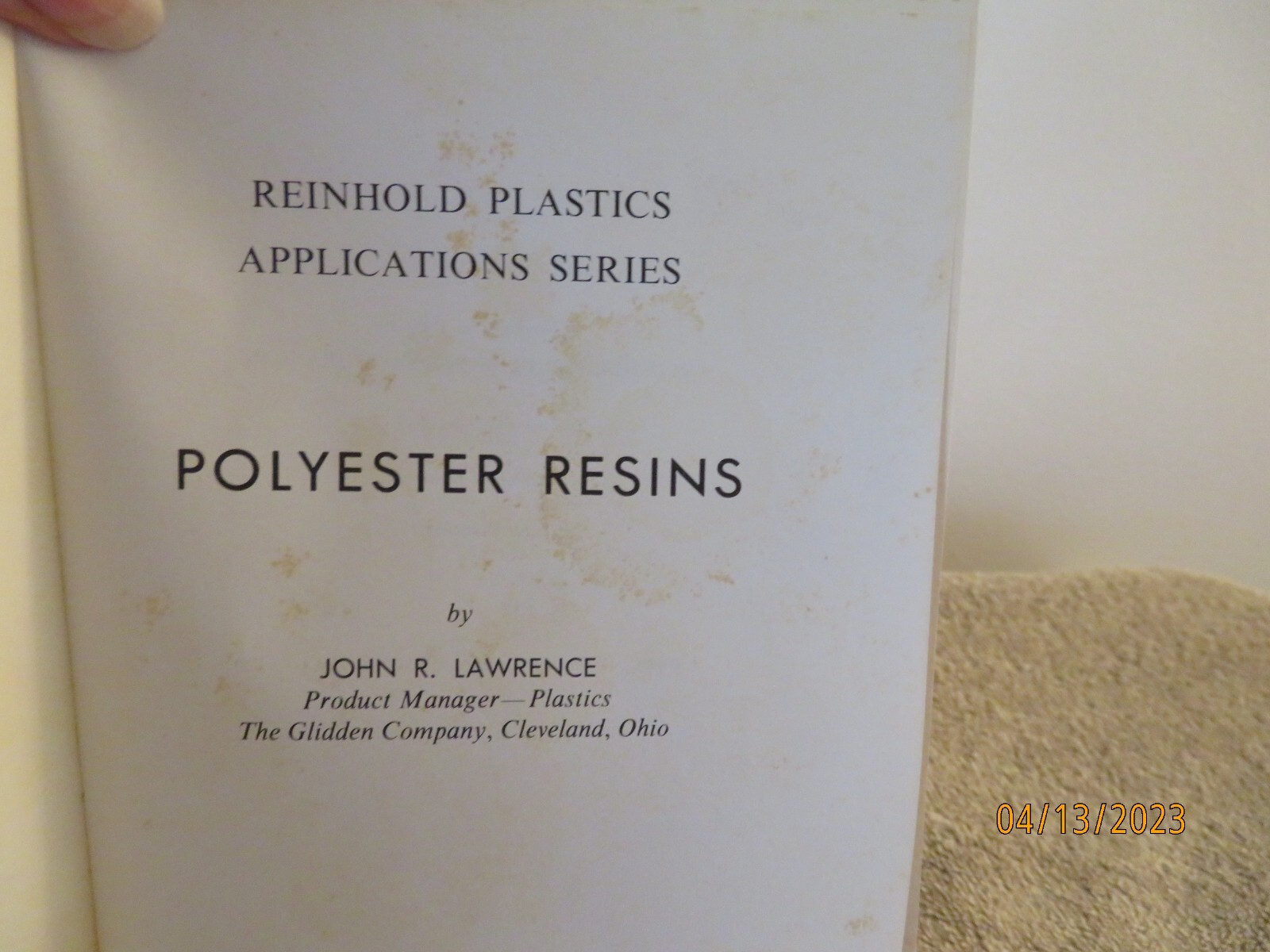 Polyester Resins HC 1962 John Lawrence Reinhold Plastics Applications Series