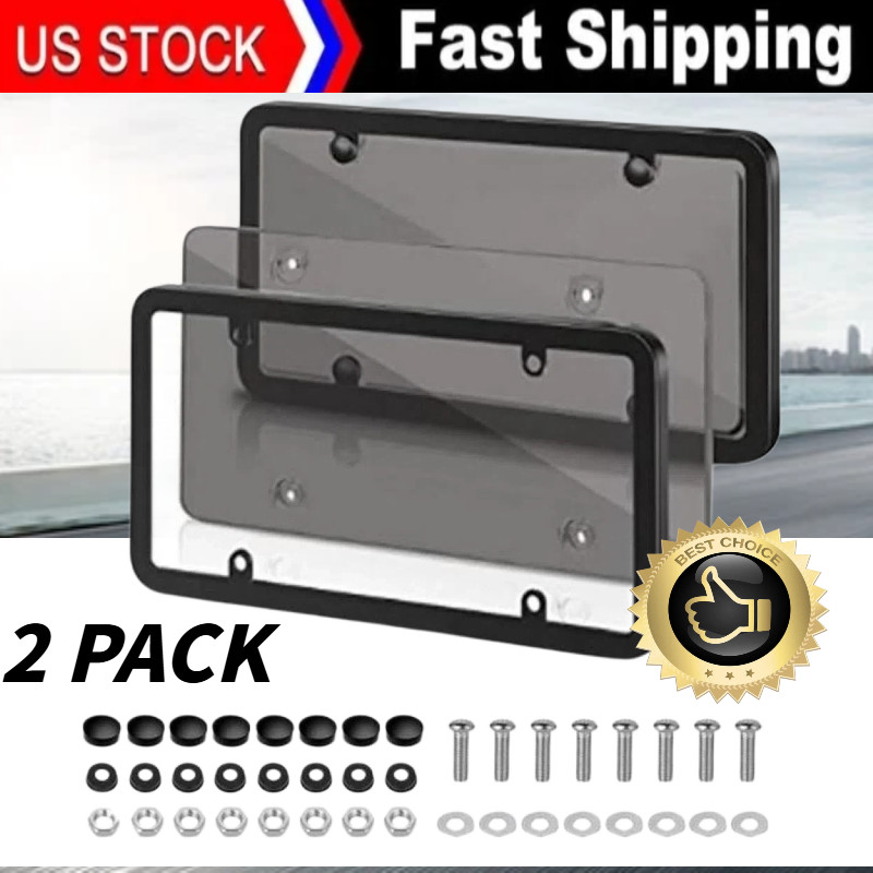 2PACK License Plate Covers+Frames Auto Tag Shield Protector Front Rear US STOCK