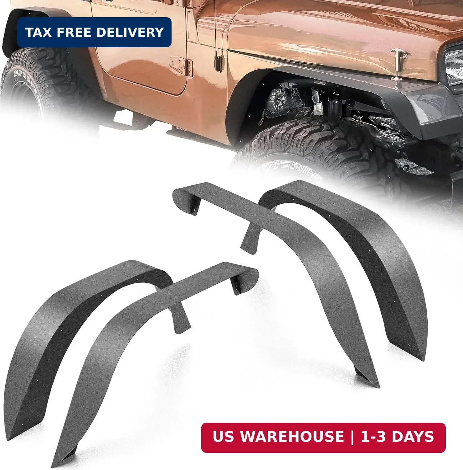 YZONA for YJ Flat Front and Rear Fender Flares Compatible with 1987 1988 1989 19