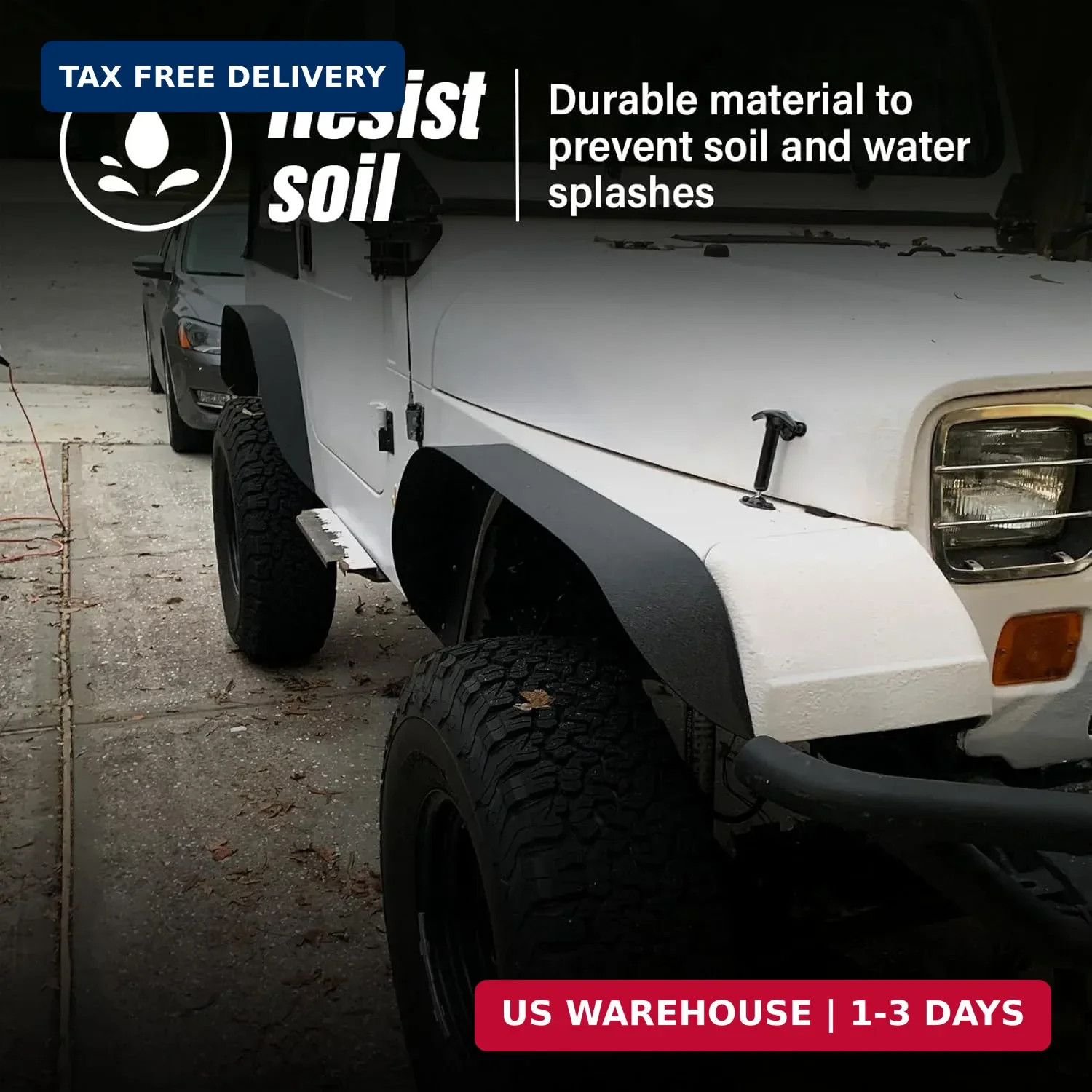 YZONA for YJ Flat Front and Rear Fender Flares Compatible with 1987 1988 1989 19