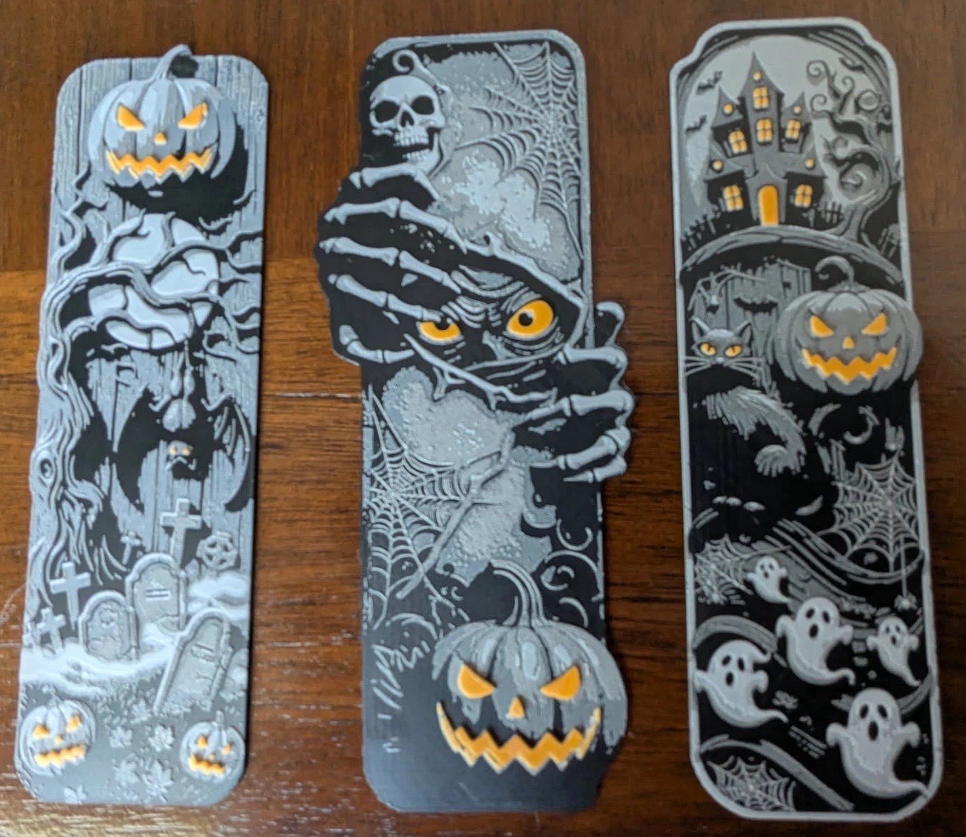 Lot of 3 3D Printed Halloween Bookmarks Gray Black Orange PLA Gifts High Quality