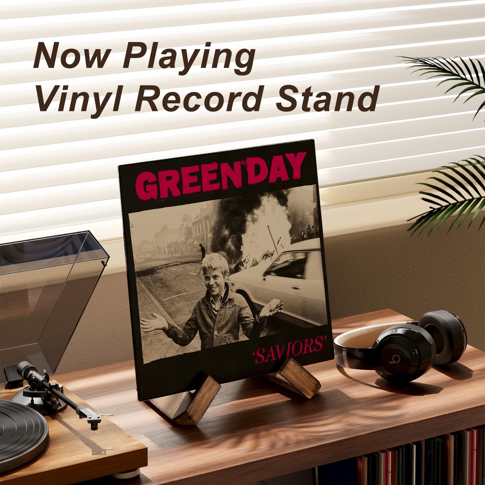 Now Playing Vinyl Record Stand, Premium Wood Retro 1 Pack, Brown