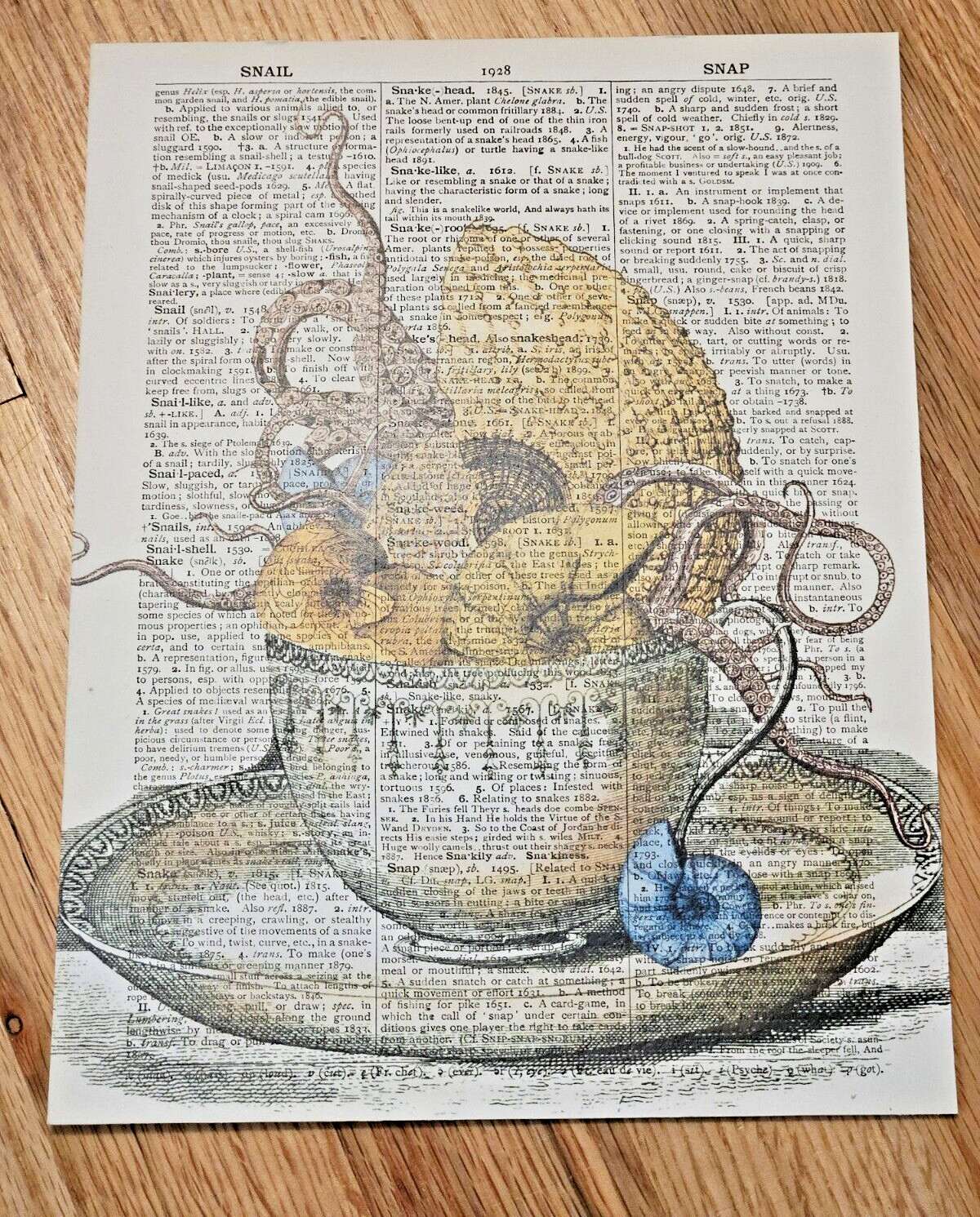 Vintage – Teacup and Octopus Dictionary Art Print – Unbranded – Digital Print
