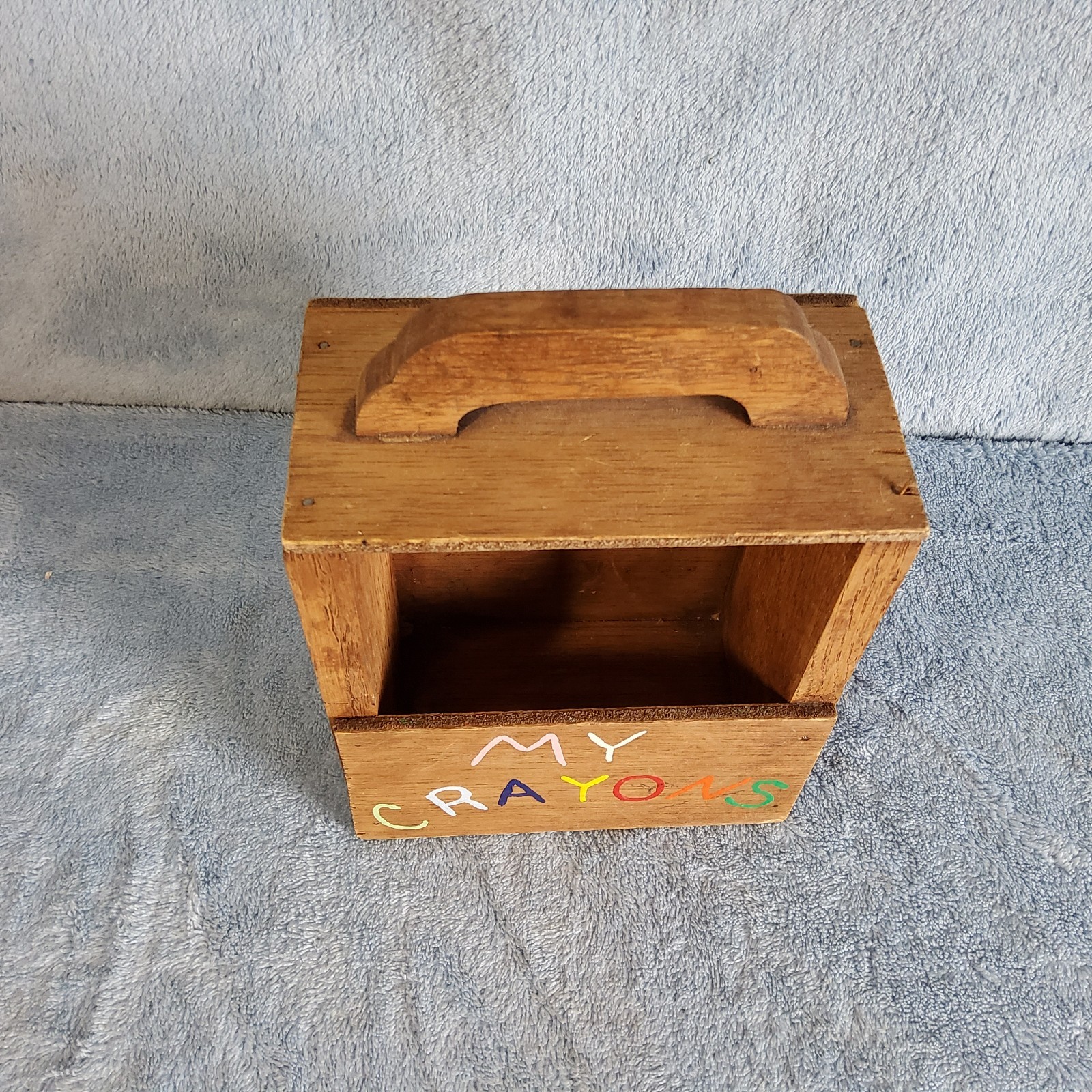 Vintage Hand-Painted Wooden “MY CRAYONS” Storage Caddy Tote Nostalgia Kids Toy