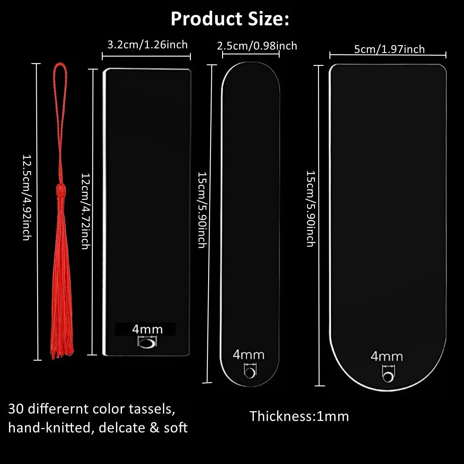 30PCS Acrylic Bookmark Blanks, Clear Acrylic Craft Bookmarks with 30PCS Color…