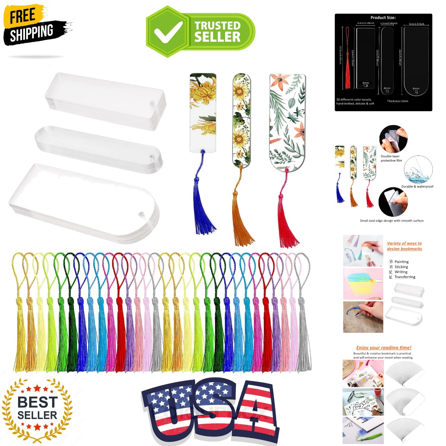 30PCS Acrylic Bookmark Blanks, Clear Acrylic Craft Bookmarks with 30PCS Color…