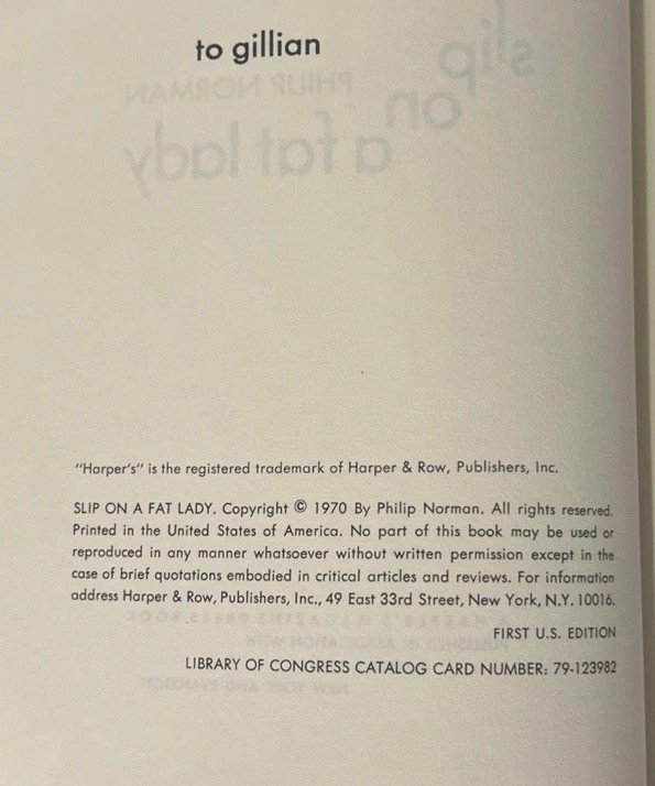 Philip Norman SLIP ON A FAT LADY 1st U.S. Edition 1970