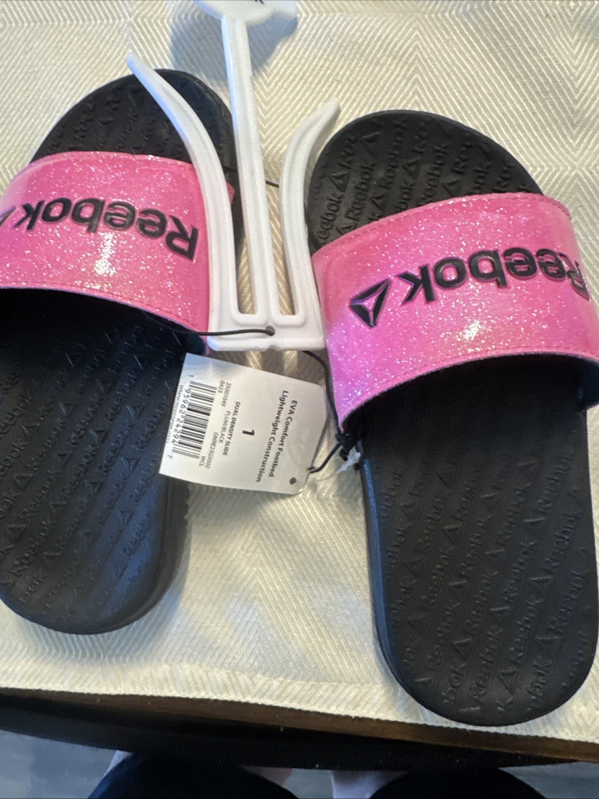 NWT Girls Dual Density Slip On Reebok Pink Black Slides Size 1