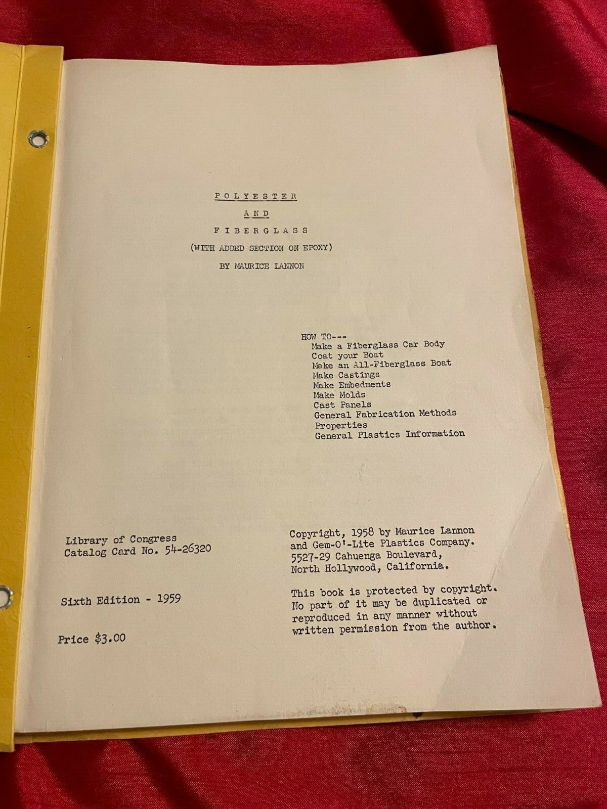POLYESTER AND FIBERGLASS Maurice Lannon 1959 6th Edition Softcover