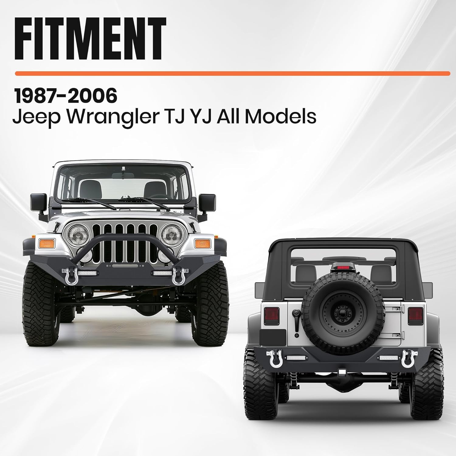 Front & Rear Bumper Compatible with 1986-2006 Jeep Wrangler TJ YJ W/2 40W LED Li