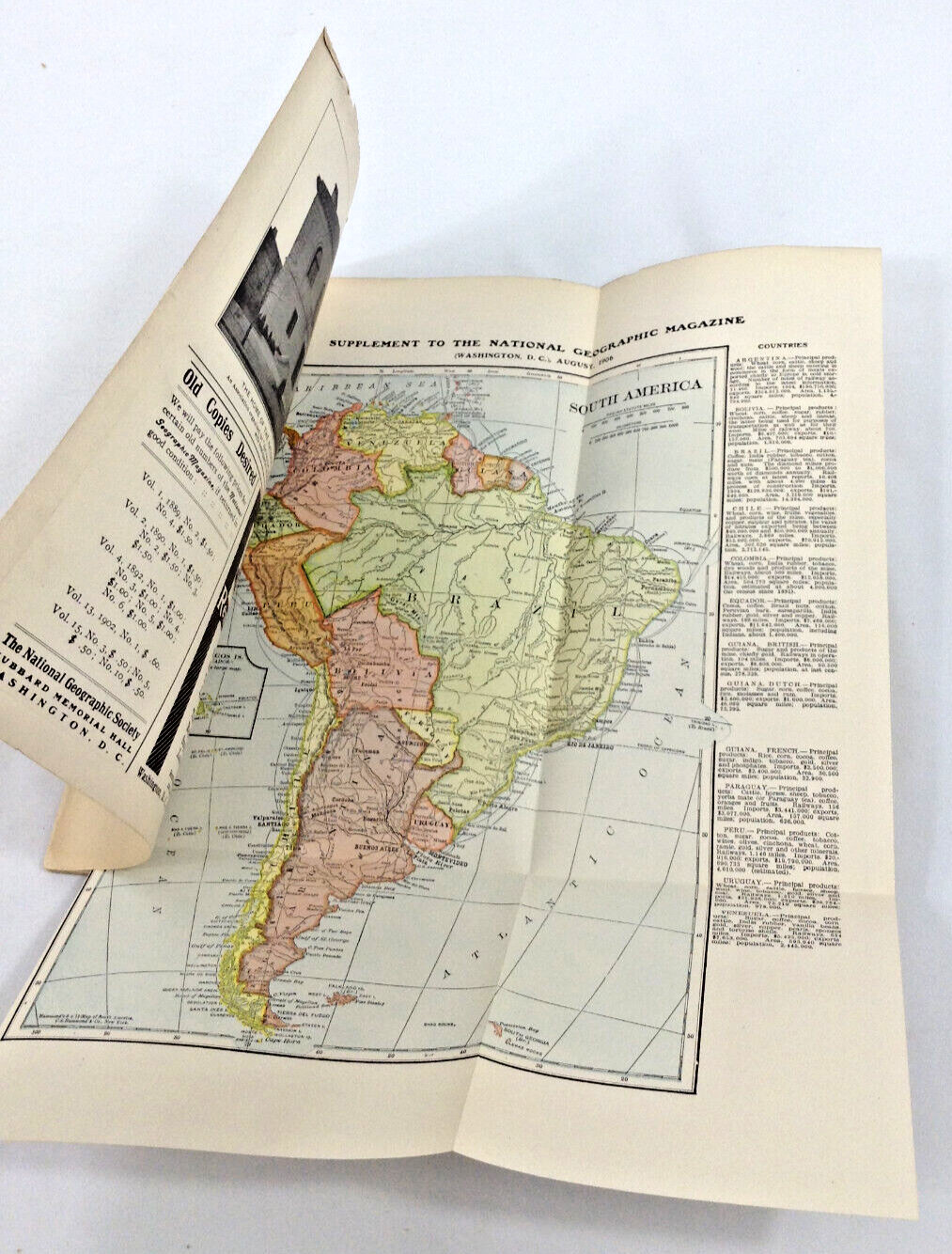 1906 August | National Geographic Magazine | Front & Rear Cover Detached | Map
