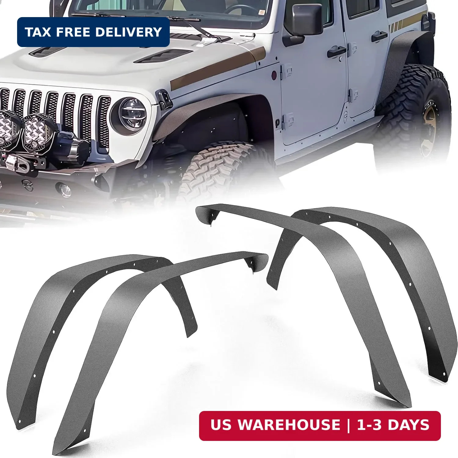 YZONA for JL JLU Flat Front & Rear Fender Flares Compatible with 2018 2019 2020