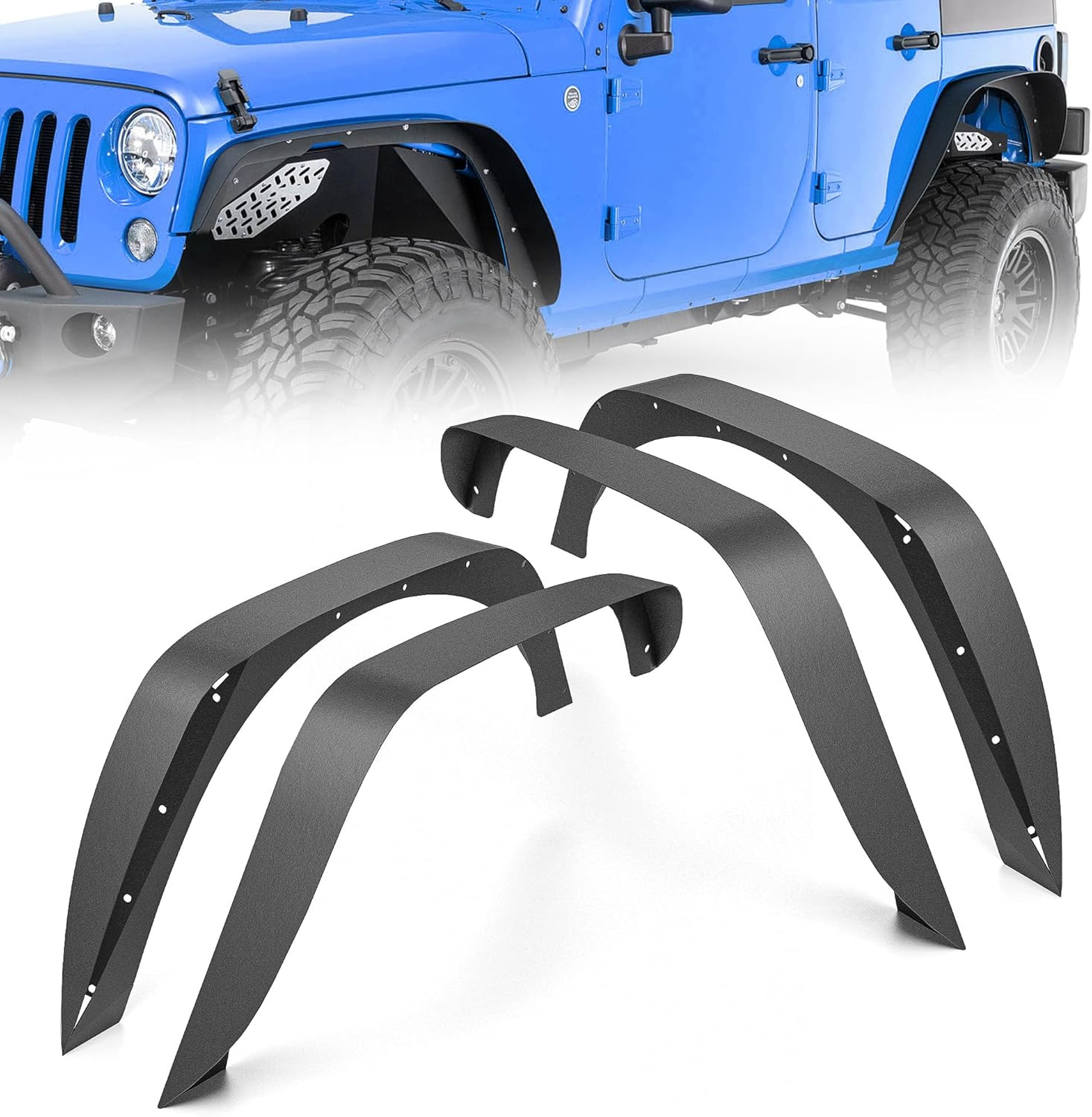 For JK Flat Style Front and Rear Fender Flares 4-Piece Combo Compatible with 200