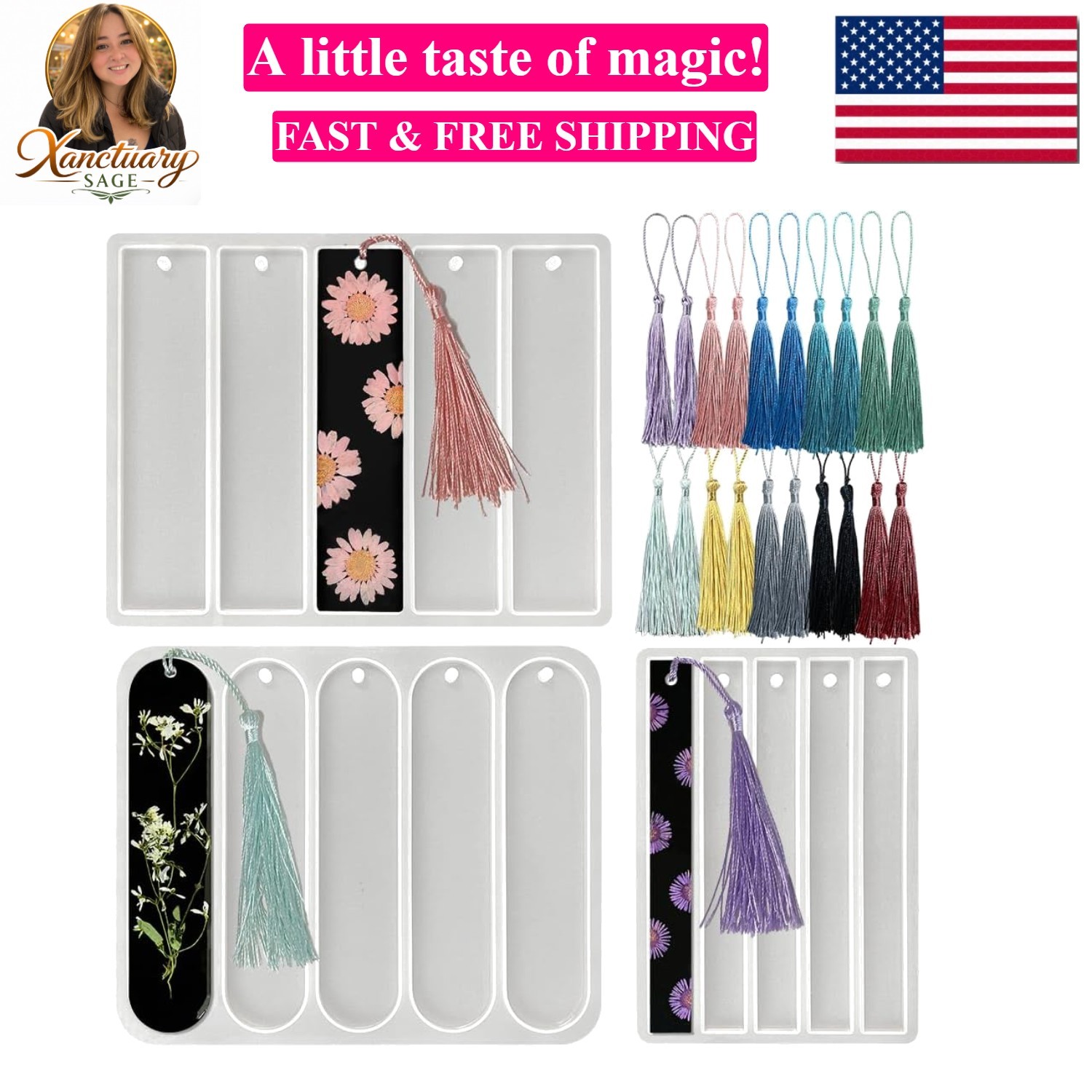 Set of 3 Shiny Bookmarks Silicone Mold, Bookmark Resin Mold with Tassels, Sma…