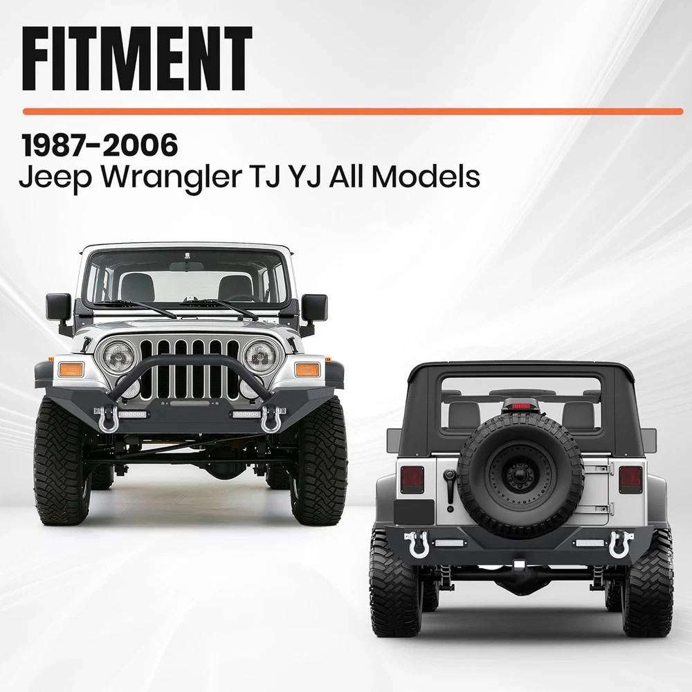 Front & Rear Bumper Compatible with 1986-2006 Jeep Wrangler TJ YJ W/2 40W LED Li