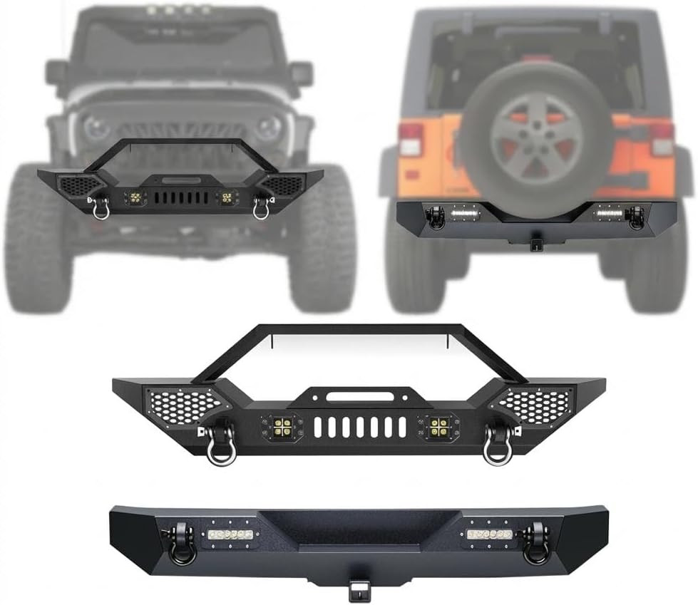 Front & Rear Bumper Compatible with Wrangler TJ 1997-2006 2/4 Doors, Full Width